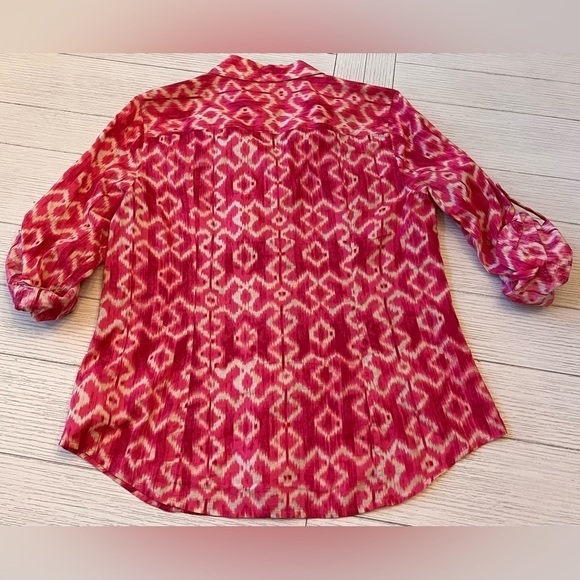 Michael Kors watercolors pink & tan button down shirt w/ free pink tank. Size L - Picture 7 of 10